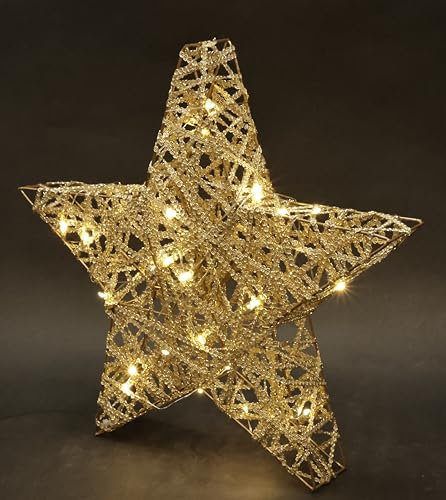 LED Deko Leuchte mit LED in Warmweiß Leuchtstern aus Metall mit Timer Funktion batteriebetrieben 45 cm groß Winter- & Weihnachtsdeko Weihnachtsstern Beleuchtung Stern Sternlampe, gold klein