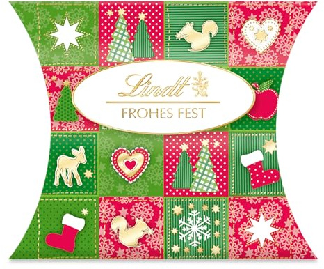 Lindt Schokolade | Frohes Fest Kissen | 46g |edle Pralinen in 4 verschiedenen weihnachtlichen Sorten in festlicher Verpackung Geschenkverpackung | festliches Pralinen-Geschenk zu Weihnachten
