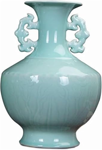 KJHONG Vase de table en céramique - Amphore de style chinois - Bleu et blanc - 33 cm - Grand vase de décoration de bureau - Vase de mariage - Décoration (cheval animal)
