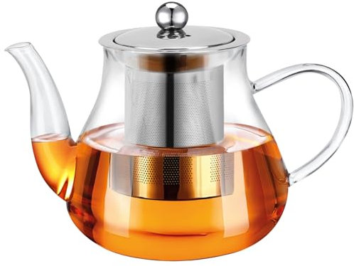 Glass Teapot 1200/800/400ML with Removable Infuser, Borosilicate Clear Tea Kettle, Stovetop Safe Tea Kettle Blooming Loose Leaf Teapots, for Camping, Travel (800ml)