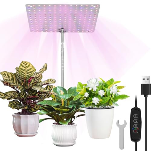 Lampada LED Spettro Completo per Piante da Interno Lampada da Coltivazione 178 LEDs Altezza Regolabile 28-150 cm Timer 3/9/12 Ore per Piante da Interno, Piantine, Piante Grasse 20x20cm
