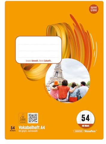 Staufen Style Cuaderno de ejercicios de vocabulario - 5 cuadernos de ejercicios, 40 hojas cada uno, DIN A4, regla tamaño 54 (vocabulario con 2 separadores), papel de 80 g/m