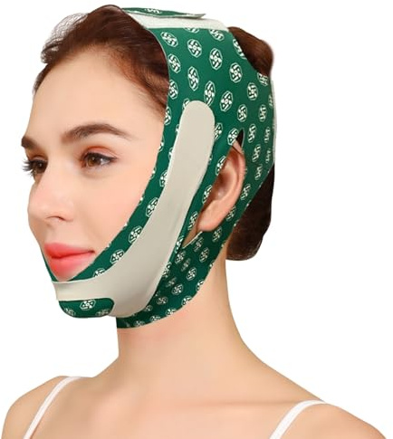 Mascarilla Facial V-Line Reutilizable con Estampado Verde – Diseño Ergonómico, Ultraligera y Transpirable para Contorno Facial Firme – Suave con la Piel y No Irritante