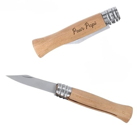 mabouteille.fr Couteau de poche personnalisé VIRTUOSE - Pliable avec poignée en bois & cran de verrouillage | Gravure laser sur manche [ Couteau personnalisé homme ] (Bleu)