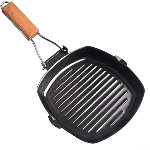 Fauhapyway Foldable Handle Non-Stick Griddle Pan Cast Iron Grill Pan For All Heat Sources Induction Compatible 20cm