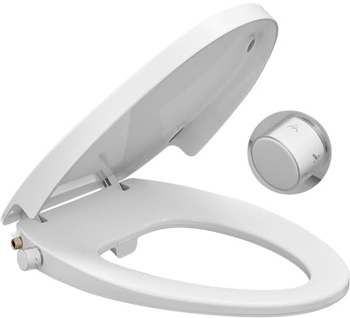 BDJM Bidet Toilet Seat, Non-Electric Quiet-Close, Fit Elongated Toilet Seat, Adjustable Water Pressure and Self-Cleaning Dual Nozzles