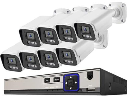 Sistema di telecamere di Sicurezza CCTV Poe HD da 10 canali e 5 MP, Kit NVR da 8 canali e 4 canali, rilevamento del Volto, Set IP for Esterni, Video Domestico(None,10CH NVR x 8Cameras)