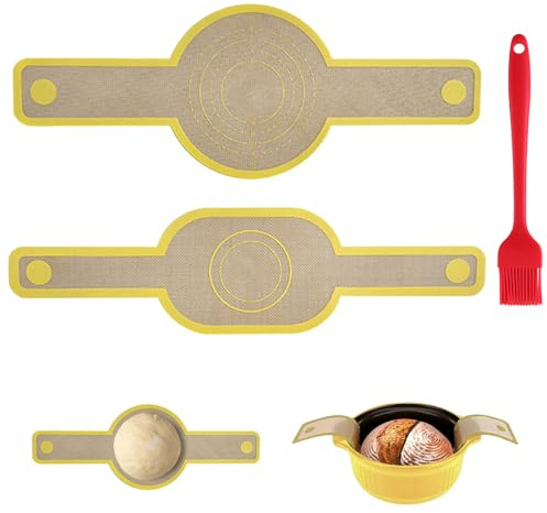 Gsrhzd Silicone Bread Sling for Dutch Oven, 2 Piece Non-Stick Reusable Sourdough Sling with 1 Brush, Baking Mat with Long Handle for Bread Making Accessories & Sourdough Gifts