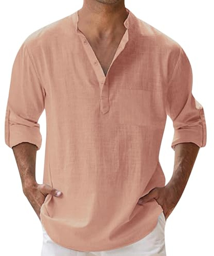 JIANROU Chemise Homme Manches Longues Henley Shirts Classique Grande Taille Chemise Homme sans Repassage Automne Hiver Confortable Chemises