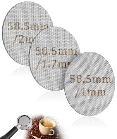 FUGLUS Pantalla de Disco Cafe 51 mm 3 Piezas, Colador Espresso para portafiltros de acero inoxidable, reutilizable, 1mm/1,7 mm/2mm de grosor, 150 μm, portafiltros de café (58.5mm)
