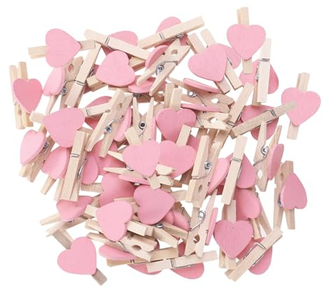 50 Pcs Pink Mini Heart Wooden Clips Clothespins Photo Paper Peg Pin Craft Decoration Clips, Clothes Pins, Laundry Storage and Organization Laundry and Cleaning