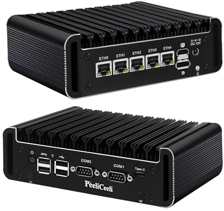 PeeliCeeli Mini PC J6413 CPU, Fanless Micro Firewall Appliance 5 226-V 2.5G LAN, 2 RS232 COM, Triple 4K HD/DP/USB C, Barebone NO RAM NO SSD, OPNsense Industrial Computer for Network Security