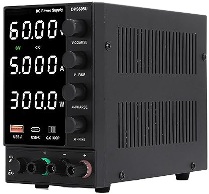 MasYosh Fuente de Alimentación CC Variable, Salida de 300 W 0‑5 A con Pantalla LED de Ajuste del Codificador, para Equipos de Prueba Electrónicos (Enchufe Europeo AC230V)