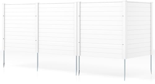 COSTWAY Gartenzaun 4-teilig, 123 x 123 cm, Zaun mit Pfosten aus verzinkte Metall & Schutzkappen, dekorativer Sichtschutzzaun, für Klimaanlagen Mülltonnen, freistehender Steckzaun für Garten, Weiß