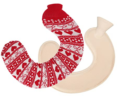 JTLB Borsa dell'acqua calda a forma di U da 1 l, con morbido rivestimento per collo e spalle, ideale per viaggi, borsa dell'acqua calda con iniezione d'acqua (fiocco rosso)