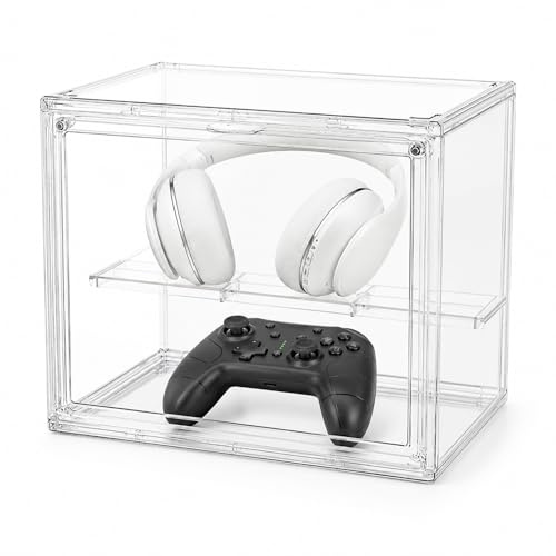 Acrylic Display Case for Gaming Controllers and Headphones, Transparent PET Display Box with Magnetic Flip Cover for Gaming Accessories and Desktop Storage
