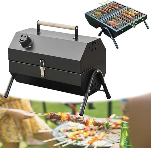Barbecue portatile a carbonella, da tavolo, da campeggio, barbecue con griglia a due lati, per picnic all'aperto e feste