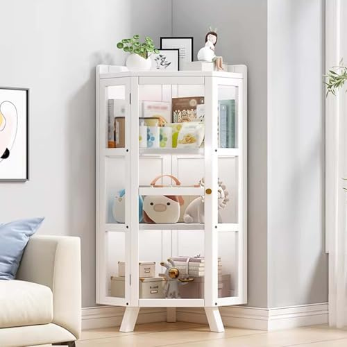 Högt hörnskåp – modern displayhylla i akryl med dörr platsbesparande förvaringslösning för vardagsrum kök badrum – elegant transparent design