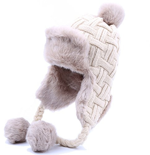 Kuyou Damen Winter Hut Ohrenschützer Trapper Warm Fellmütze, Beige, Einheitsgröße