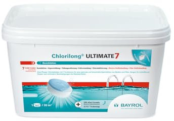 BAYROL Chlorilong ULTIMATE 7 - Pool Desinfektion - 7 in 1 Chlortabletten 300g, sehr hoher Aktivchlor Gehalt, langsam löslich - 4,8 kg