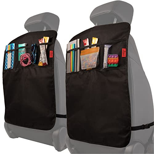 Lusso Gear Robuster Rückenlehnenschutz (2 Stck) Stabiler Wasserdichter Autositz Rückenlehnenschutz | 3 Verstärkte Aufbewahrungstaschen | Rückenlehnenschutz Auto Kinder Premium Oxford-Gewebe (Schwarz)