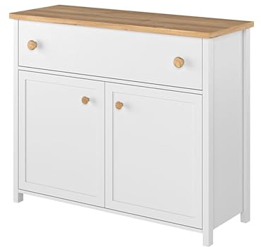 Mirjan24 Kommode Story SO05 mit Schublade, Highboard Sideboard, Anrichte, im skandinavischen Stil, Mehrzweckschrank, Wohnzimmerschrank, Schrank (Weiß + Eiche Nash)