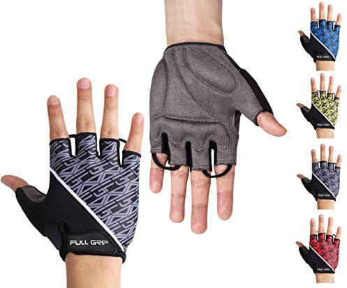 FULL GRIP Halbfinger Fahrradhandschuhe für Männer & Frauen mit stoßdämpfender, Rutschfester und widerstandsfähiger Handinnenfläche für den Radsport inkl. gratis Trainings E-Book (Grau, S)