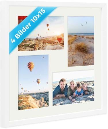 PHOTOLINI Mehrfach Bilderrahmen 4 Bilder 10x15 Weiß Rahmen 30x30