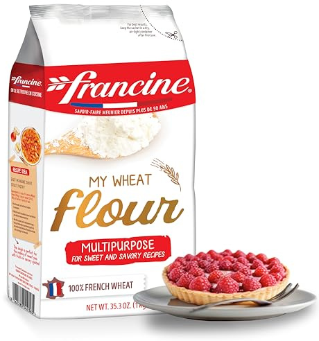 Francine Wheat Flour, T55 French Flour from France with Lower Gluten Content, Makes Great Breads, Pastries and Desserts, 35.3oz/1 kg (Pack of 4)