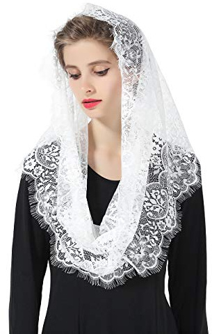 BEAUTELICATE Spitze Mantilla Schal Schleier Tüll Stola Schwarz Weiß Für Damen Kirche Messe Kapelle Katholisch Braut Brautjungfer V100