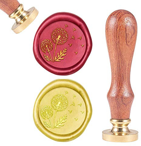 craspire Wax Seal Stamp Löwenzahn Vintage Sealing Wax Golden Wax Seal 25mm Abnehmbarer Messingkopf Naturholzgriff Für Umschlag Einladung Hochzeitsverzierung Geschenkverpackung Dekoration