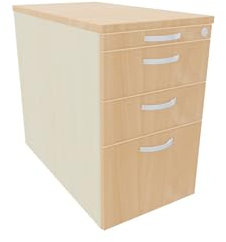 Standcontainer mit Hängeregistratur und 2 Metall-Schubfächern, mit Utensilienschubfach, Metall-Rollschubführung, Zentralverriegelung, 438x800x720, Buche/Buche/Ahorn