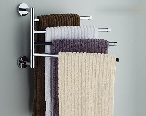 bowarepro 4-arm Swivel Towel Rails Hardware Stainless Steel 4-Bar Bathroom Kitchen fold out Towel Hanger Wall Mounted Holder, Narrow Rotatable Bath Towel Rod Arm, Perfect Space Saver Rack Organizer