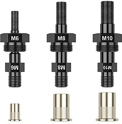 Beaspire 3pcs Kit Mandrin de Remplacement pour d'Adaptateur Rivets, 3 Types est M6, M8, M10 pour Beaspire Kit Adaptateur d'Écrou de Rivet pour Perceuse Électrique Sans Fil Professionnel