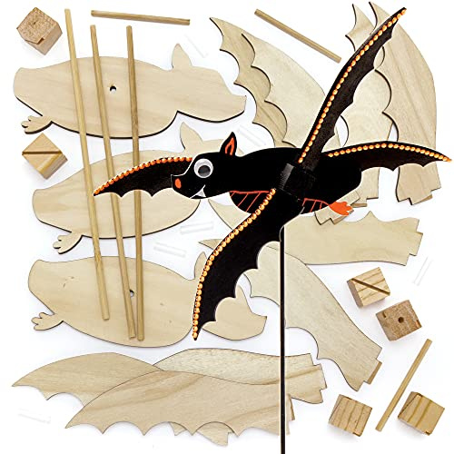 Baker Ross FE667 Fledermaus Windmühle Holzbastelset - 3er Pack, Halloween Bastelset aus Holz, Windrädchen Basteln für Kinder, Kindergeburtstage oder Kindergarten, Halloweenparty Aktivitäten für Kinder
