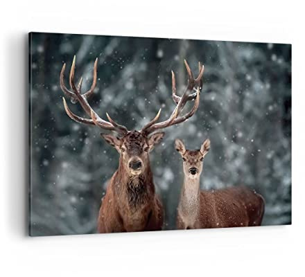 ARTTOR Leinwandbild 100x70cm Wandbild Tiere - 5060 | Reh Ren Rogen Groß Wanddekoration Wohnzimmer Schlafzimmer Küche Wanddeko Wand Kunstdruck Wandkunst Wall Decor ARTTOR