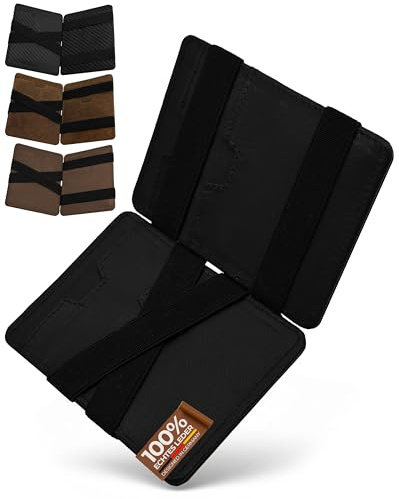 Lederhand® Magic Wallet 2.0 – Echt Nappaleder Geldbörse handgemacht für Herren und Damen flaches Portemonnaie mit Münzfach und Platz für 8 bis 12 Karten | Farbe Schwarz