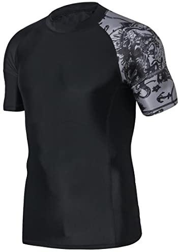 HUGE SPORTS Herren Kurzarm Splice Skins Rash Guard Shirt Schnelltrocknend Schwimmshirt Sonnenschutz