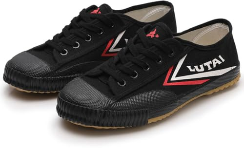 PENXZT Chaussures d'arts Martiaux, Baskets De Tai-Chi Unisexes Adultes Enfants Chaussures De Kung Fu Classiques Toile Anti-Dérapant Mode Qigong Formateurs,Noir,39 EU