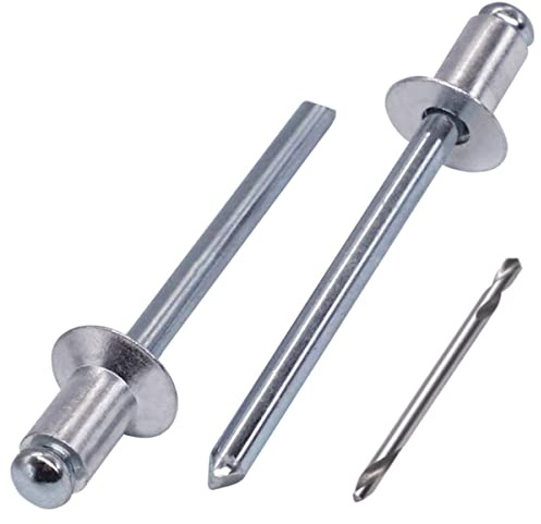 SKIR'CO (70 Stück) Aluminium Blindnieten 4,8 x 8 mm, Stahldorn, Popnieten, Kuppelkopf, Bohrer inklusive