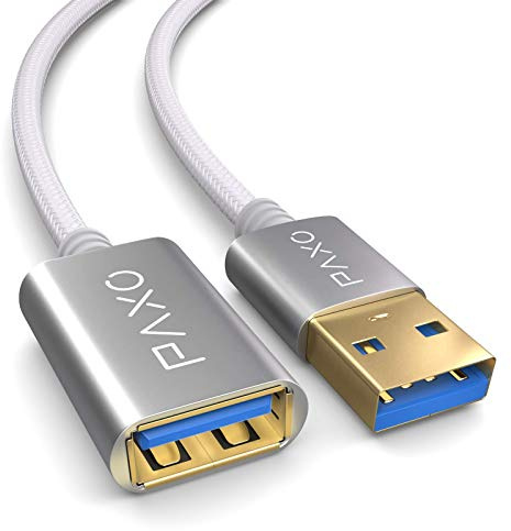 USB-förlängning 2 m, 10 Gbit/s (1,25 GByte/s), USB 3.2 Gen2 (3.0, 3.1), USB-förlängningskabel, A hane till A-hona, vit, tyghölje
