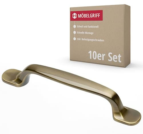 Gedotec Möbelgriff aus Vollmetall | 10 Stück | Griffe für Küchenschränke inkl. Befestigungsmaterial | ELEA | Möbelgriffe Messing antik mit BA 96 mm | Türgriffe für Schränke - Schrankgriffe
