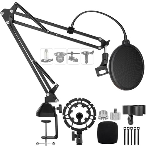 Mikrofonständer für Blue Yeti Upgraded Mic Boom Arm Schreibtischhalterung für Hyperx Quadcast Blue Yeti Pro X Snowball mit hochwertiger Stoßhalterung, Pop-Filter, Windschutzscheibe, Mikrofonhalter für