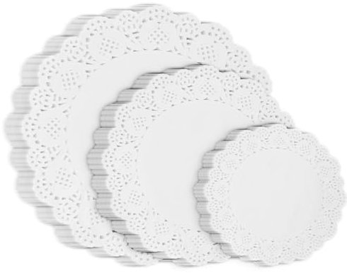 Yolev 120 Stück Spitzenpapier für Kuchen Rundes Tortenspitze Küche Backpapier Weißes Papierdeckchen Tischset Papier für Hochzeit Geburtstag Party Kuchen Pizza Pappteller 4.5inch 6,5inch 8.5inch