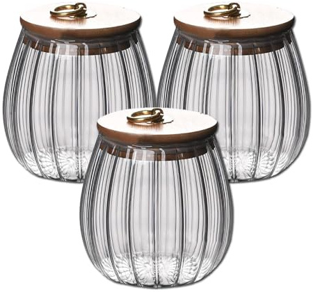 Soulnioi Bocaux en Verre avec Couvercles en Bambou Récipients en Verre avec Couvercles en Bambou Stockage du Café Boîte Hermétique Pétale Récipient Décoratif Scellant pour Thé et Grains de Café Rond
