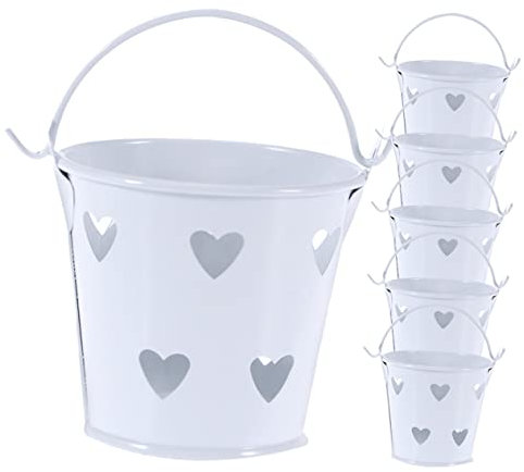 TEHAUX 6pcs Mini Decorative Metal Buckets Small Storage Buckets Handles White Hollow Candy and Snack Treat Holders for Party Supplies and Desk Organization