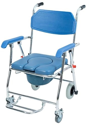Dusch Toilettenstuhl Fahrbar Nachtstuhl,Toilettenstuhl Klappbarer WC Stuhl,Fahrbarer Toilettenstuhl Nachtstuhl,WC-Stuhl für Senioren Behinderte und Schwangere A