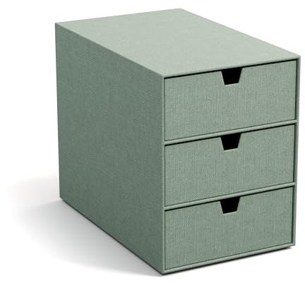 BIGSO INGRID Schubladenbox für Dokumente und Bürobedarf – Schreibtisch Organizer mit 3 Schubladen – Ablagesystem aus Faserplatte und Papier in Leinenoptik – mintgrün