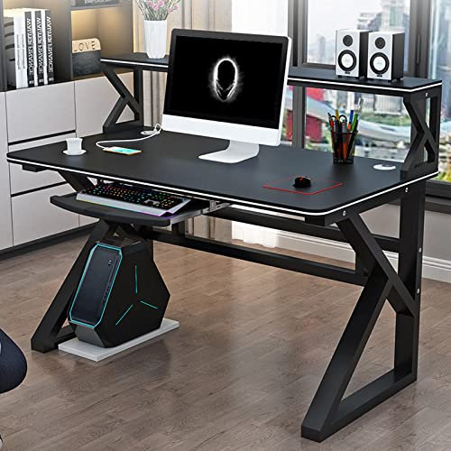 Computertisch, Heimbüro-Schreibtische mit Bücherregal, moderner, einfacher Arbeitsschreibtisch/Arbeitsplatz mit stabilem Metallrahmen