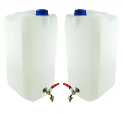 Wasserkanister 30l aus Kunststoff, Wassertank mit Hahn, Set 2 Stück, Wasserbehälter Trinkwasserkanister, Reservekanister, Kunststoffkanister, für Haus, Garten, Auto, Camping usw., dichter Verschluss,
